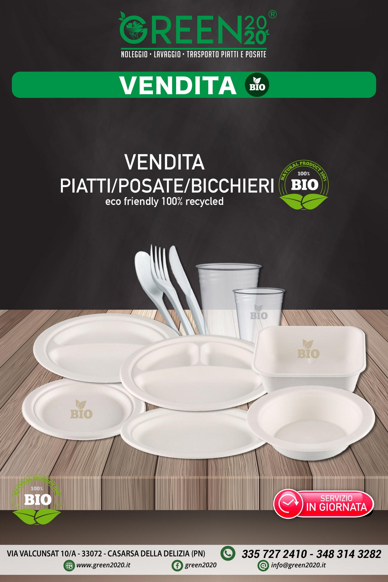 Vendita piatti posate e bicchieri biodegradabili per eventi e catering