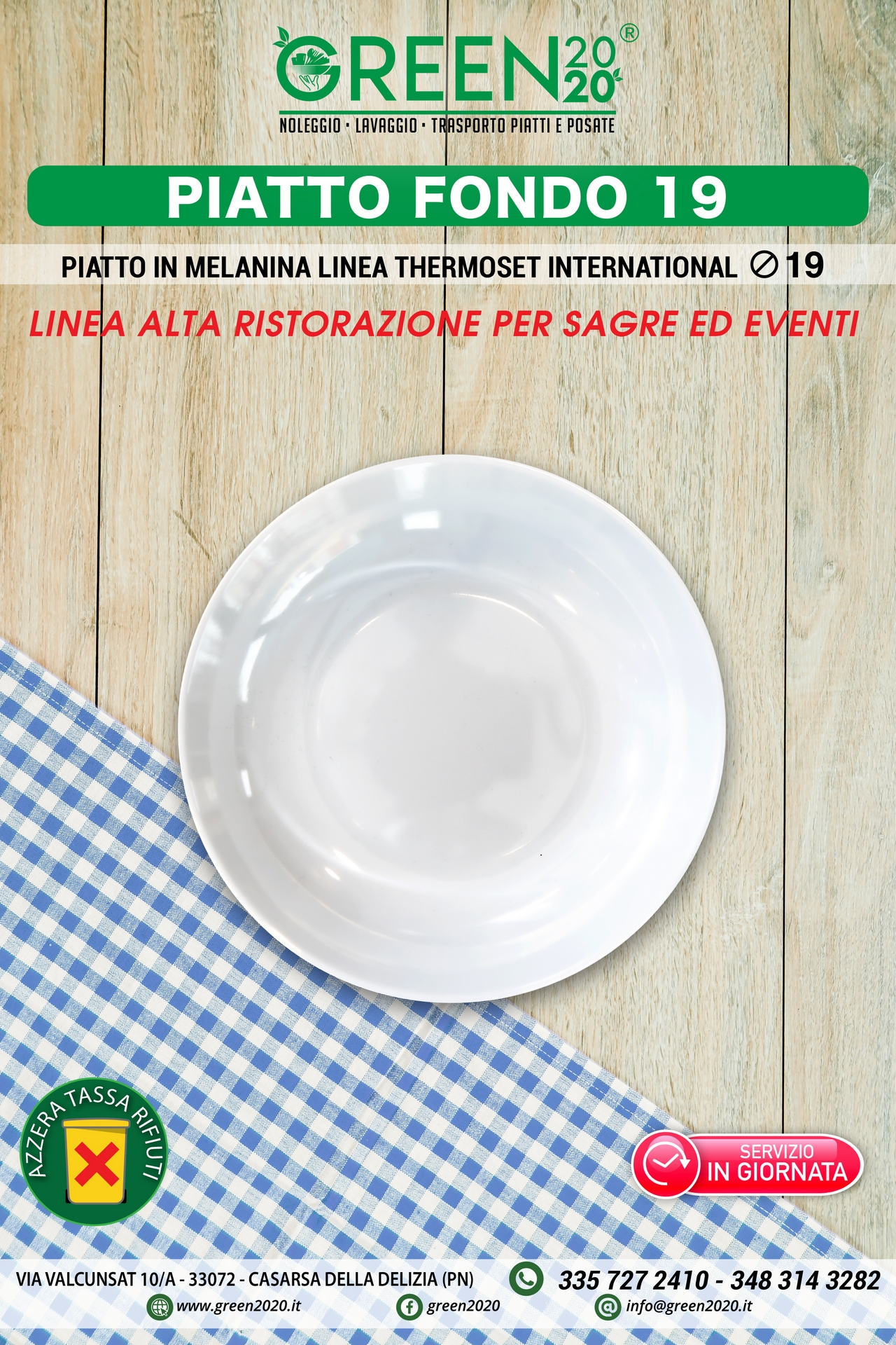 Piatto fondo 19 in melamina per noleggio eventi sagre e catering