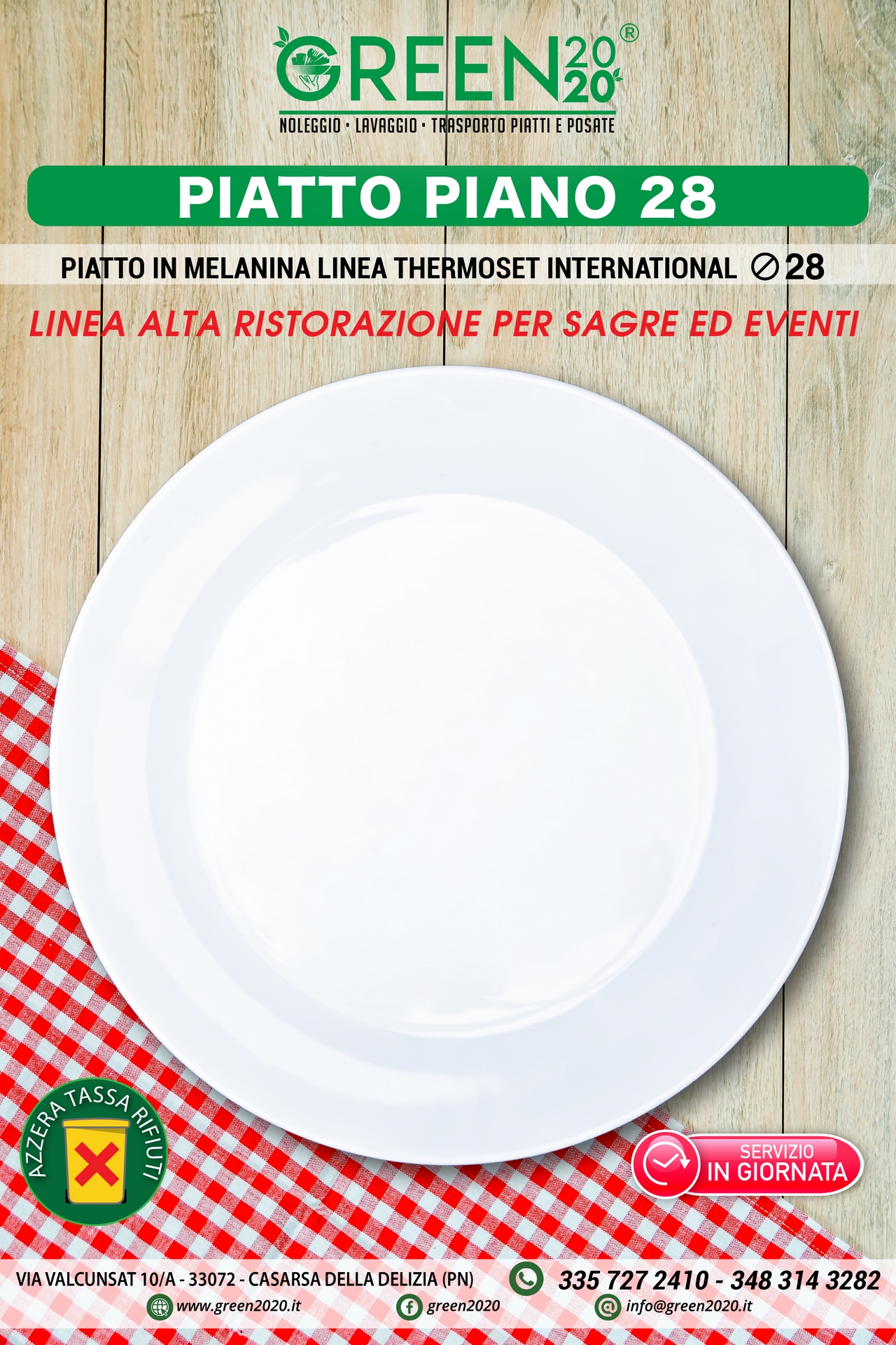 Piatto piano 28 in melamina per noleggio eventi sagre e catering