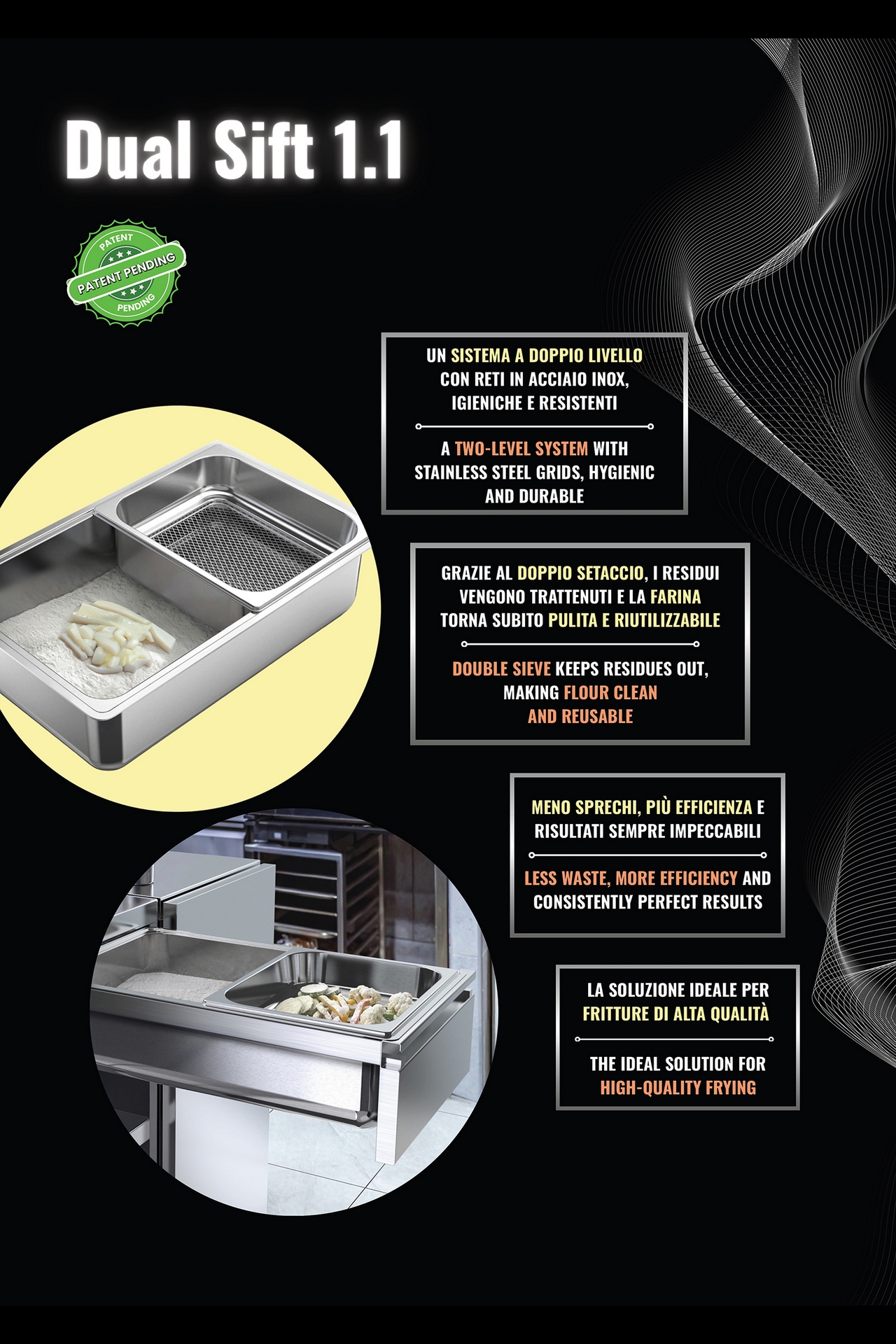 Dual Sift 1.1 sistema a doppio setaccio per cucine professionali